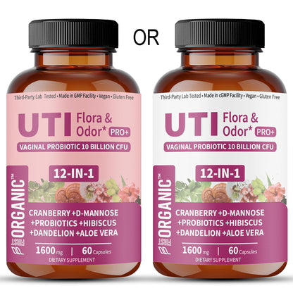 UTI Flora & Odor Pro+ & UTI Yeast & pH Pro+ | Pack of 2 | Vaginal Probiotics for Feminine Hydration & Freshness Support | Third-party Tested, cGMP Facility, Vegan, Non-GMO, Gluten-Free | 60+60 Caps - dailyvitalstore