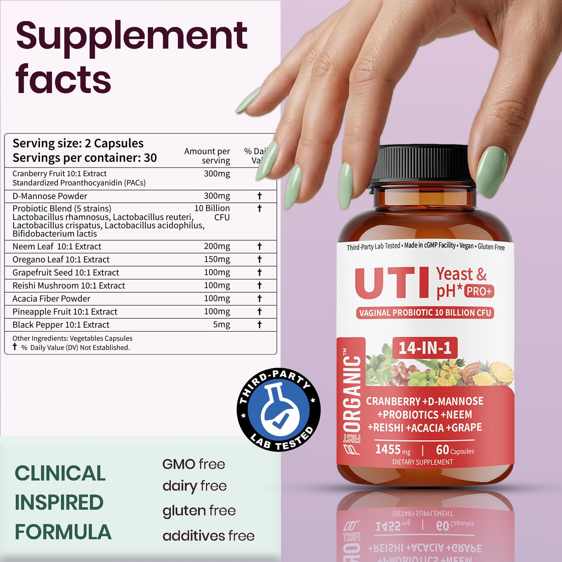 UTI Flora & Odor Pro+ & UTI Yeast & pH Pro+ | Pack of 2 | Vaginal Probiotics for Feminine Hydration & Freshness Support | Third-party Tested, cGMP Facility, Vegan, Non-GMO, Gluten-Free | 60+60 Caps - dailyvitalstore