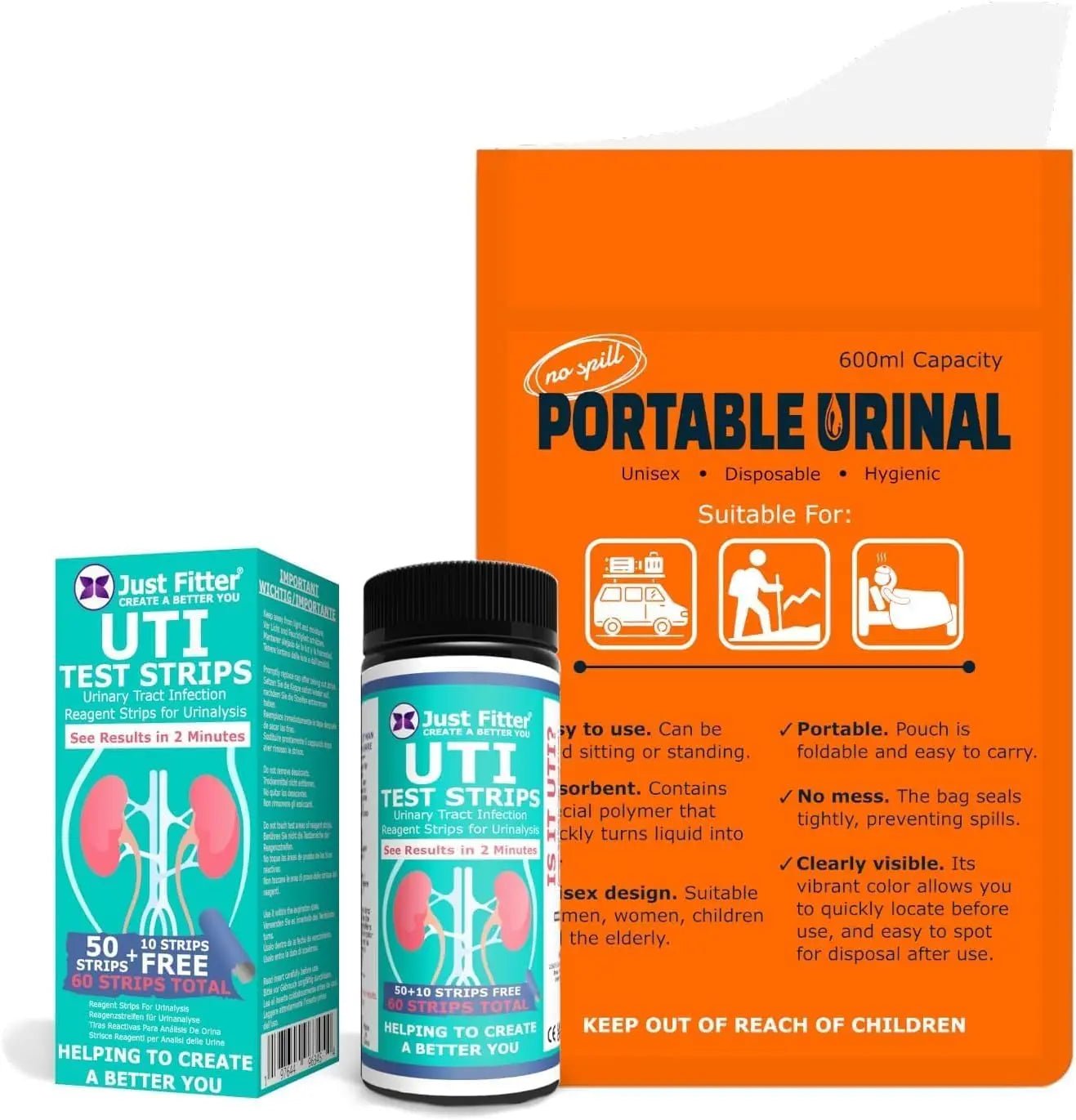 UTI Kit – UTI Test Strips with Emergency Urination Support Bags, 60 Urinary Tract Infection Test Strips with 6 Portable Disposable Urine Bags, Home Urinalysis Test for Leukocytes & Nitrites - dailyvitalstore
