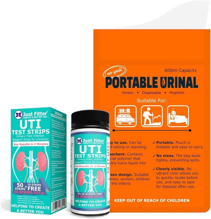 UTI Kit – UTI Test Strips with Emergency Urination Support Bags, 60 Urinary Tract Infection Test Strips with 6 Portable Disposable Urine Bags, Home Urinalysis Test for Leukocytes & Nitrites - dailyvitalstore
