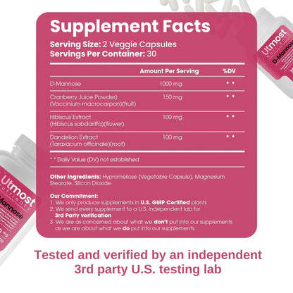 Utmost Nutrients Urinary Defense D-Mannose Supplement - Urinary Health for Women - Optimized Clinical Strength Formula Cleanses, Flushes and Rebuilds The Urinary System - dailyvitalstore