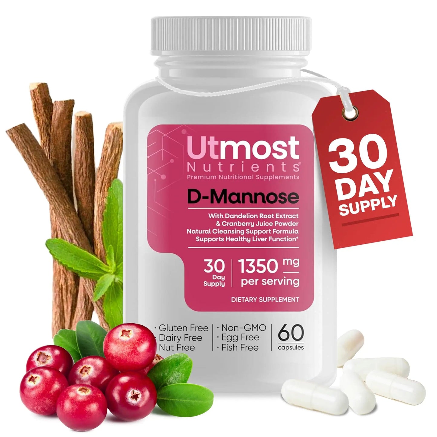 Utmost Nutrients Urinary Defense D-Mannose Supplement - Urinary Health for Women - Optimized Clinical Strength Formula Cleanses, Flushes and Rebuilds The Urinary System - dailyvitalstore