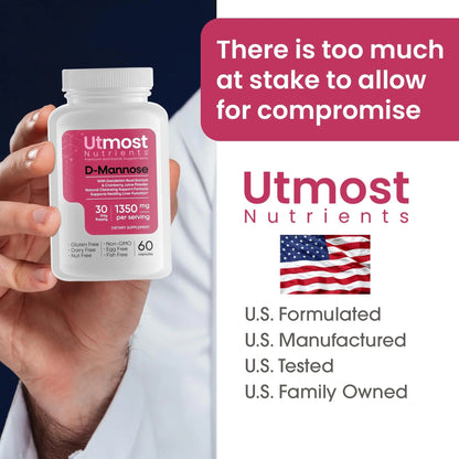 Utmost Nutrients Urinary Defense D-Mannose Supplement - Urinary Health for Women - Optimized Clinical Strength Formula Cleanses, Flushes and Rebuilds The Urinary System - dailyvitalstore