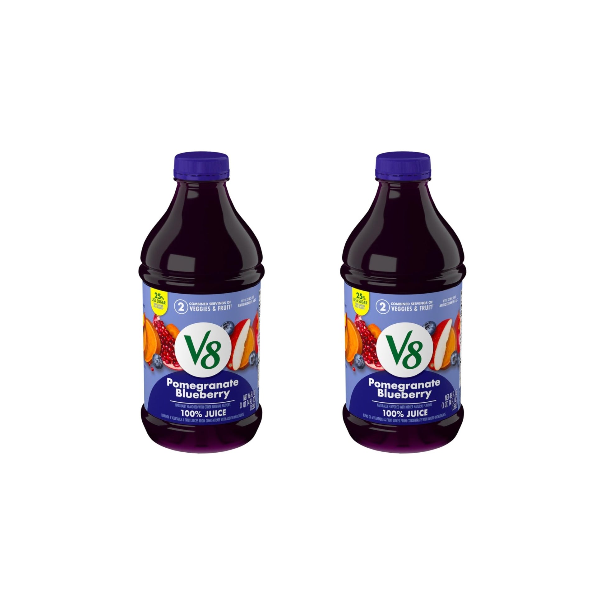 V8 Blends 100% Juice Pomegranate Blueberry Juice, Fruit and Vegetable Juice Blend, 46 Fl Oz Bottle (Pack of 2) - dailyvitalstore