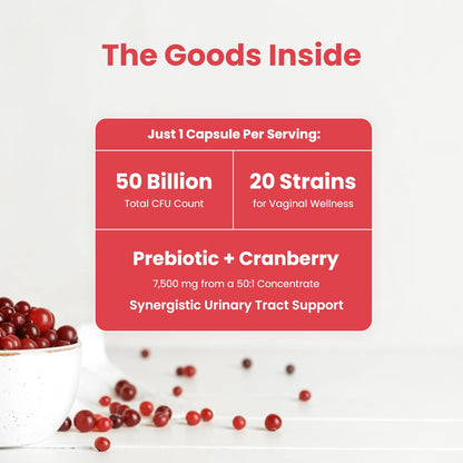 Vaginal Probiotics for Women pH Balance | 50 Billion CFU Womens Probiotic + Cranberry Pills for Vaginal Health, Healthy Odor, Yeast, Urinary Tract | Vegan Women's Probiotics and Prebiotics Supplement - dailyvitalstore
