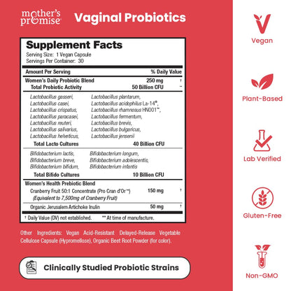 Vaginal Probiotics for Women pH Balance | 50 Billion CFU Womens Probiotic + Cranberry Pills for Vaginal Health, Healthy Odor, Yeast, Urinary Tract | Vegan Women's Probiotics and Prebiotics Supplement - dailyvitalstore