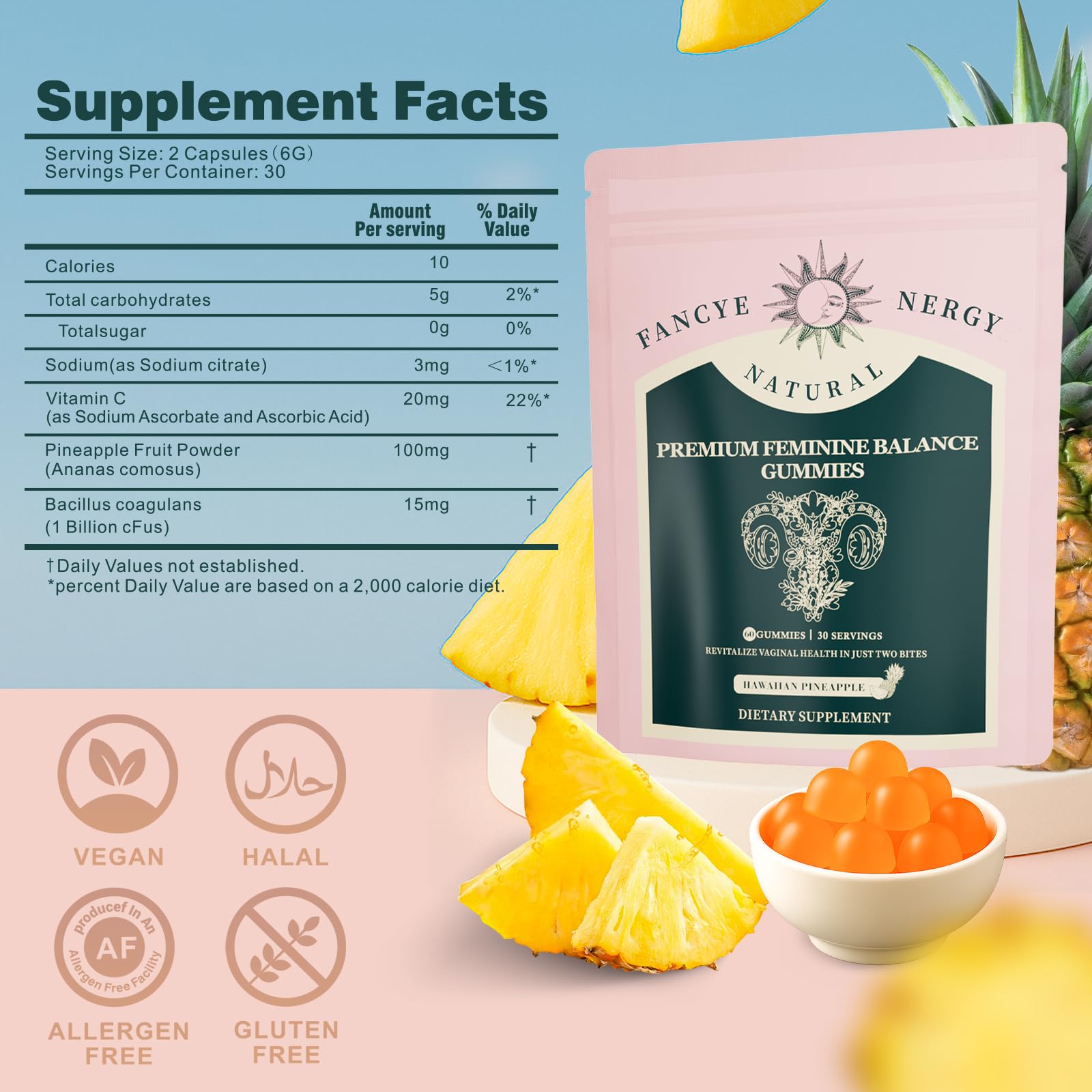Vaginal Probiotics for Women – Premium Feminine Balance Gummies for Women, Hawaiian Pineapple Flavor, Support Healthy Odor and Vaginal Flora, pH Balance - dailyvitalstore
