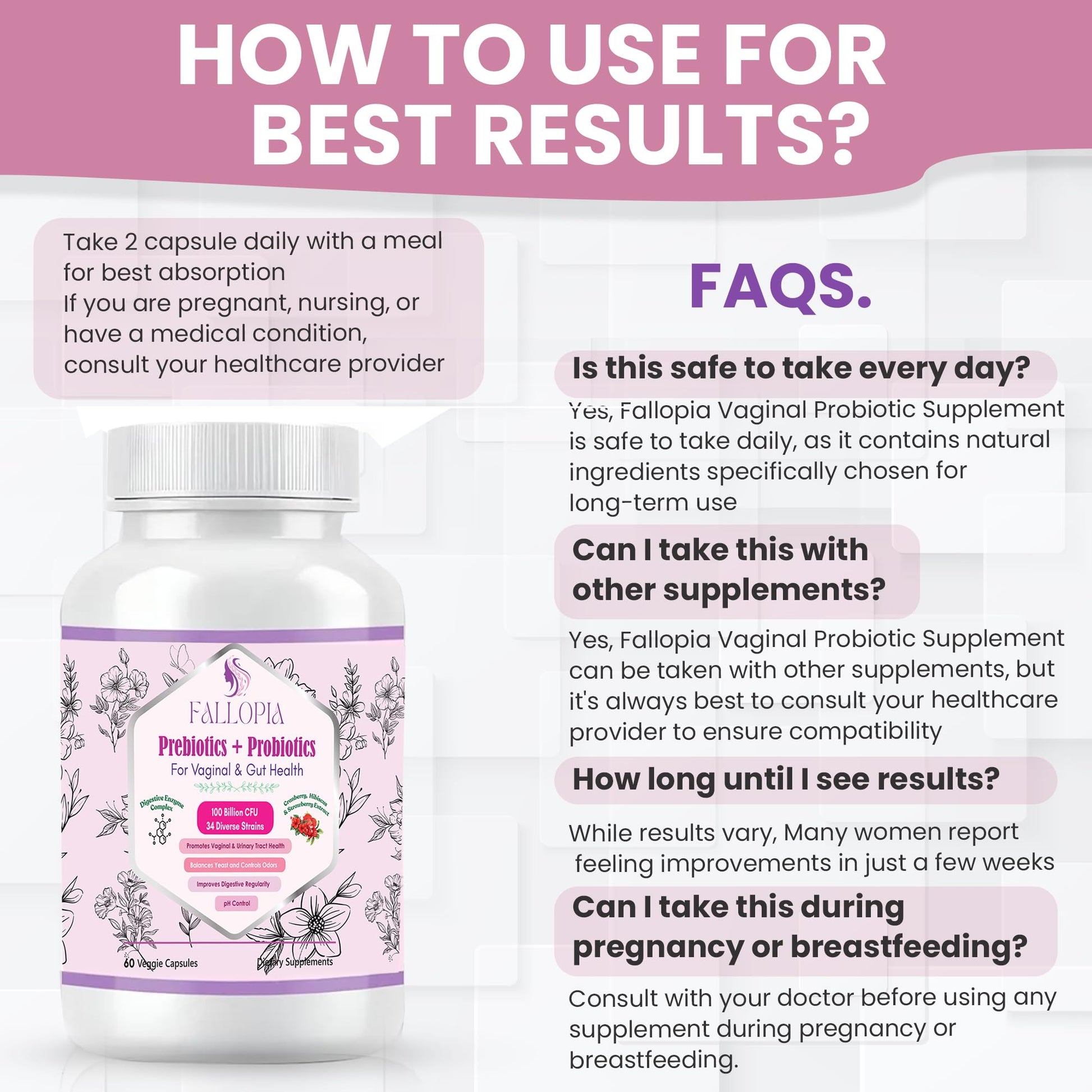 Vaginal Probiotics for Women with Prebiotics Cranberry D Mannose Digestive Enzymes & Hibiscus 34 Strains 100 Billion CFU Feminine Care Supplement for Gut Urinary Health and pH Balance Support - dailyvitalstore