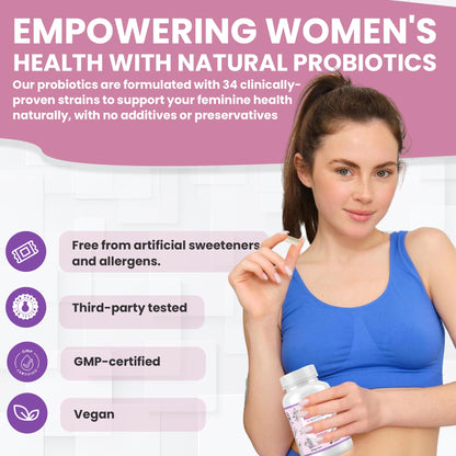 Vaginal Probiotics for Women with Prebiotics Cranberry D Mannose Digestive Enzymes & Hibiscus 34 Strains 100 Billion CFU Feminine Care Supplement for Gut Urinary Health and pH Balance Support - dailyvitalstore