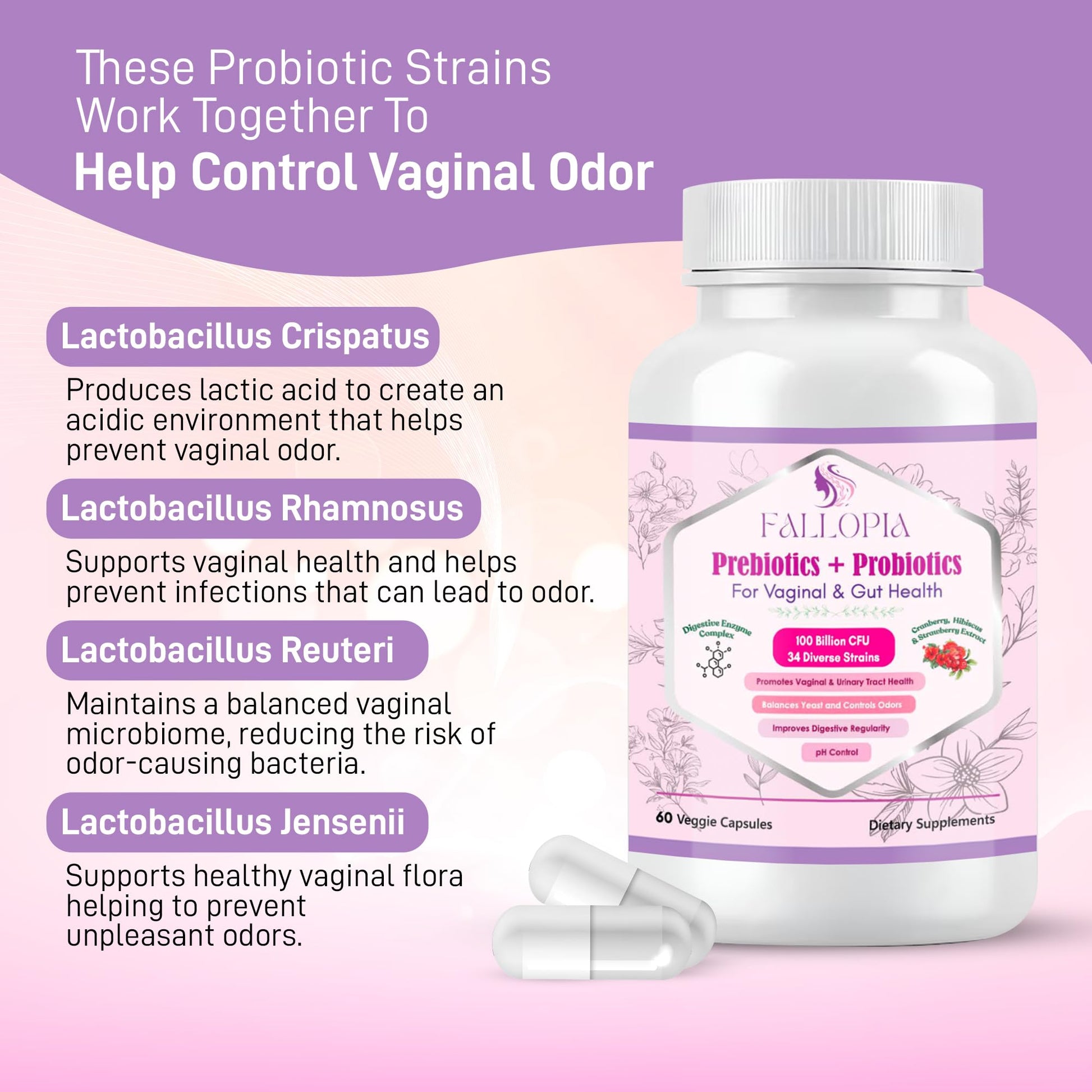 Vaginal Probiotics for Women with Prebiotics Cranberry D Mannose Digestive Enzymes & Hibiscus 34 Strains 100 Billion CFU Feminine Care Supplement for Gut Urinary Health and pH Balance Support - dailyvitalstore