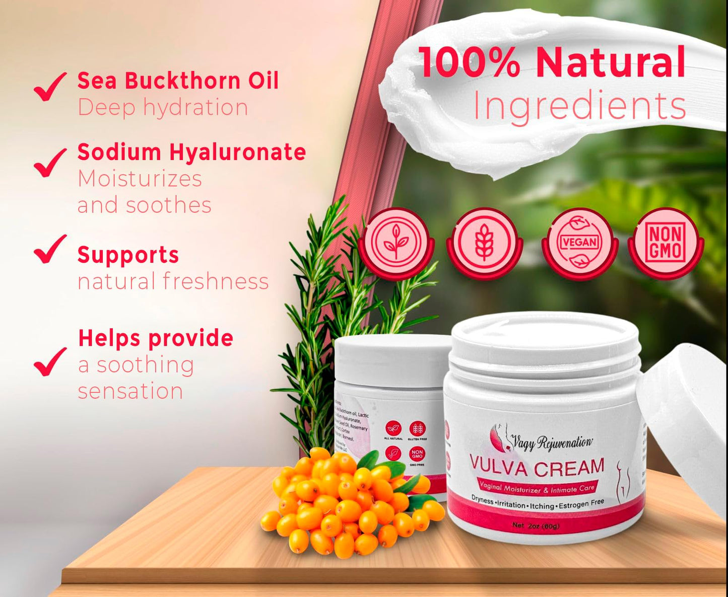 Vagy Rejuvenation Vulva Cream – Hydrating Vulva Moisture Cream for Women – Soothes Vaginal Itch, Alleviates Vaginal Dryness – Natural Vagina Cream with Sea Buckthorn & Hyaluronic Acid - dailyvitalstore