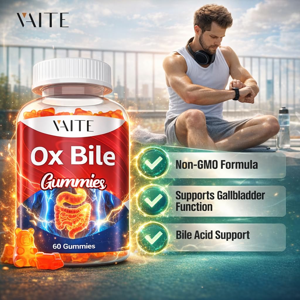 VAITE Ox Bile Gummies – 500mg Digestive Support for Gallbladder & Gut Health – Non-GMO, Sugar-Free Supplement – Helps Nutrient Absorption & Bile Flow – 60 Easy-to-Chew Bile Acid Chewables - dailyvitalstore