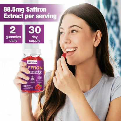 VAJYKEWJY Saffron Gummies (88.5 mg) with Magnesium — Enhanced with St. John’s Wort, Rhodiola, Ashwagandha & Vitamins B6, B12, D3 for Mood & Focus Support — 60 Count - dailyvitalstore