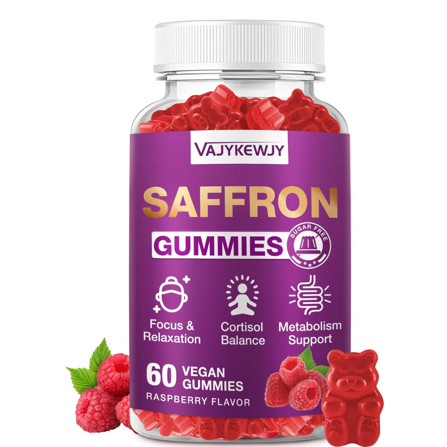 VAJYKEWJY Saffron Gummies (88.5 mg) with Magnesium — Enhanced with St. John’s Wort, Rhodiola, Ashwagandha & Vitamins B6, B12, D3 for Mood & Focus Support — 60 Count - dailyvitalstore
