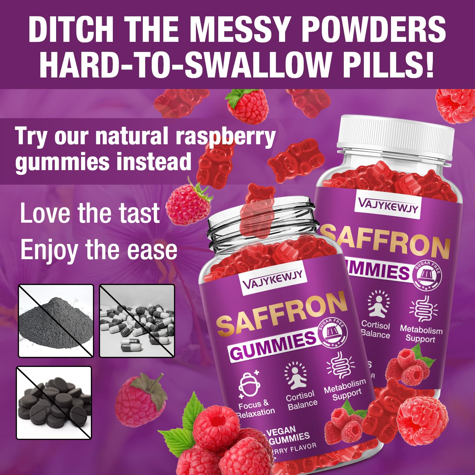 VAJYKEWJY Saffron Gummies (88.5 mg) with Magnesium — Enhanced with St. John’s Wort, Rhodiola, Ashwagandha & Vitamins B6, B12, D3 for Mood & Focus Support — 60 Count - dailyvitalstore