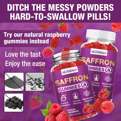 VAJYKEWJY Saffron Gummies (88.5 mg) with Magnesium — Enhanced with St. John’s Wort, Rhodiola, Ashwagandha & Vitamins B6, B12, D3 for Mood & Focus Support — 60 Count - dailyvitalstore