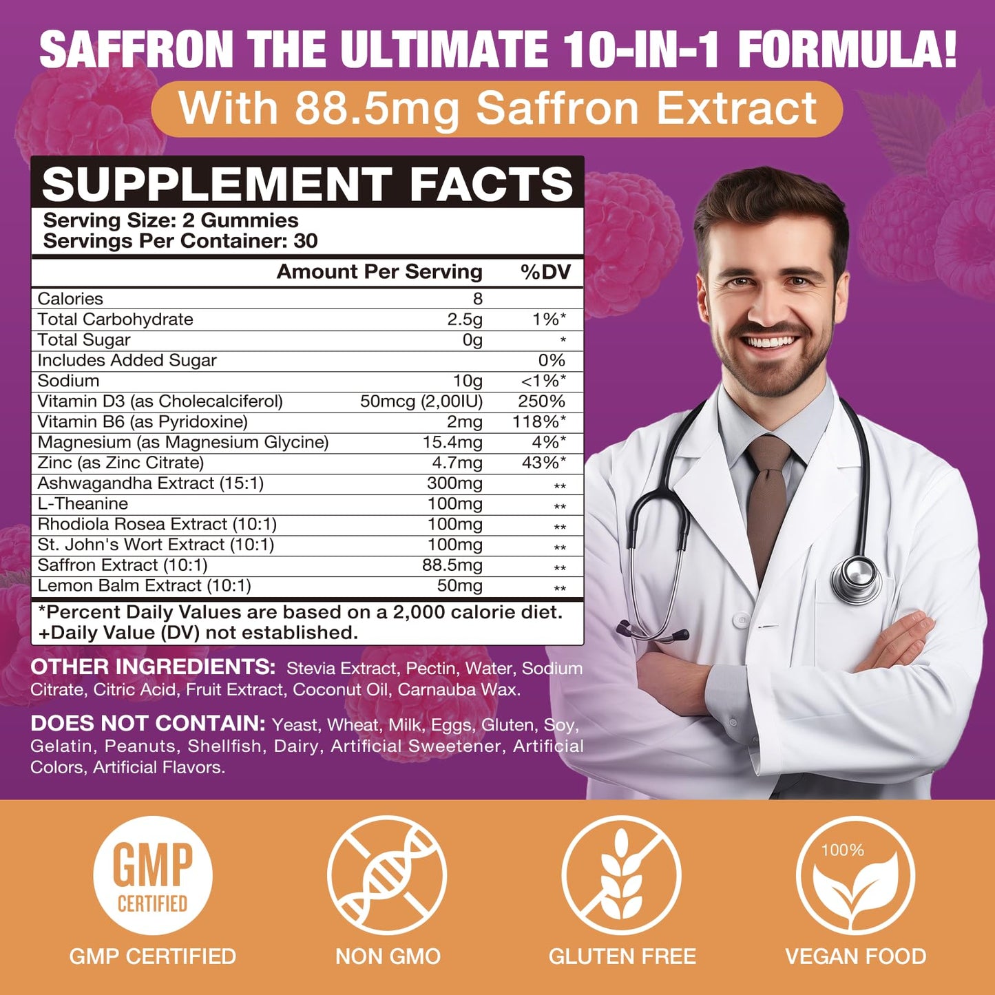 VAJYKEWJY Saffron Gummies (88.5 mg) with Magnesium — Enhanced with St. John’s Wort, Rhodiola, Ashwagandha & Vitamins B6, B12, D3 for Mood & Focus Support — 60 Count - dailyvitalstore