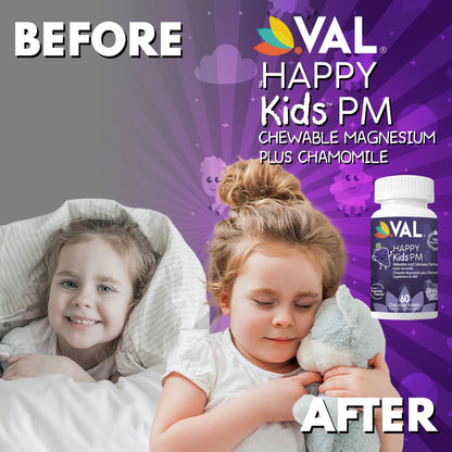 VAL Kids PM Magnesium Gummies | Sugar-Free Chewable Tablets with Chamomile, Magnesium Glycinate + Citrate + Taurate | Vitamin B6 & C | Natural Grape Flavor | Sleep & Calm Support | 60 Ct | Ages 4+ - dailyvitalstore