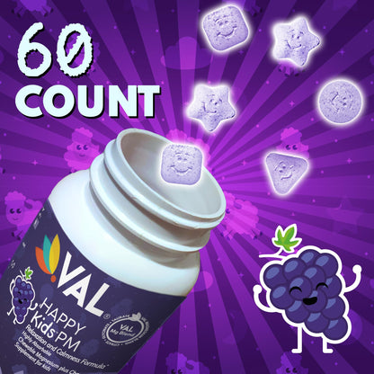 VAL Kids PM Magnesium Gummies | Sugar-Free Chewable Tablets with Chamomile, Magnesium Glycinate + Citrate + Taurate | Vitamin B6 & C | Natural Grape Flavor | Sleep & Calm Support | 60 Ct | Ages 4+ - dailyvitalstore