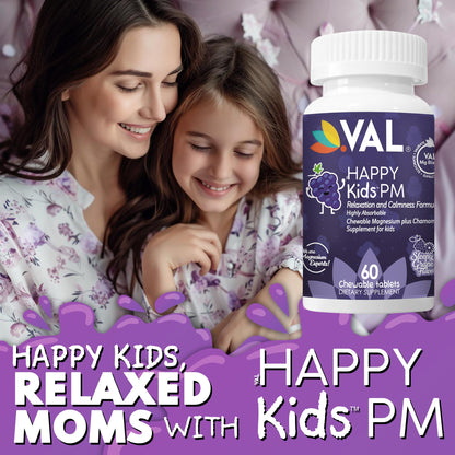 VAL Kids PM Magnesium Gummies | Sugar-Free Chewable Tablets with Chamomile, Magnesium Glycinate + Citrate + Taurate | Vitamin B6 & C | Natural Grape Flavor | Sleep & Calm Support | 60 Ct | Ages 4+ - dailyvitalstore