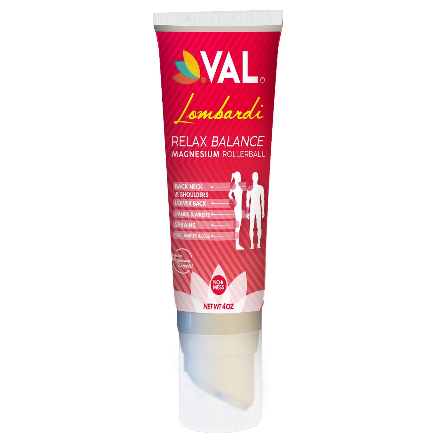 VAL Lombardi Relax Balance Magnesium Rollerball | Zechstein Magnesium + Herbal Extracts | Joint & Muscle Relief for Neck, Back, Legs | No Mess, Non-Greasy | 4oz - dailyvitalstore