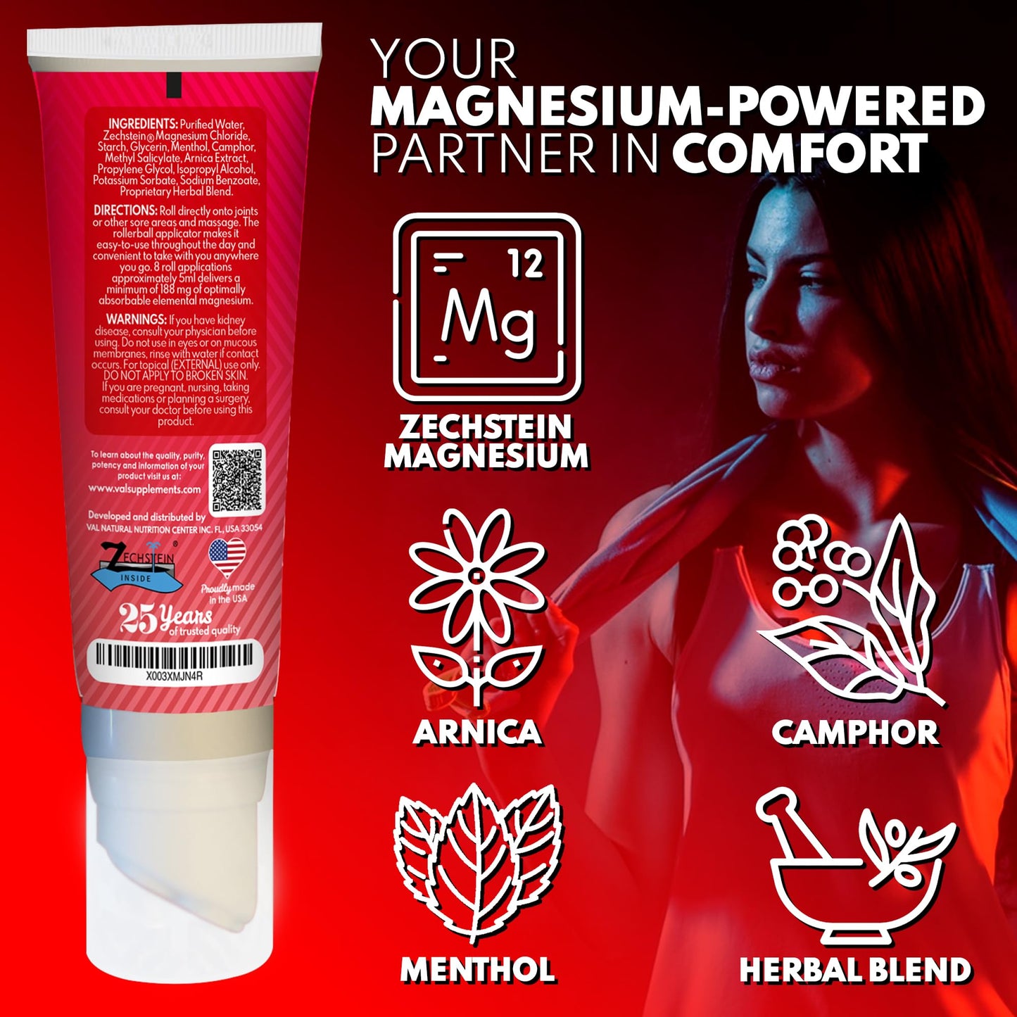 VAL Lombardi Relax Balance Magnesium Rollerball | Zechstein Magnesium + Herbal Extracts | Joint & Muscle Relief for Neck, Back, Legs | No Mess, Non-Greasy | 4oz - dailyvitalstore