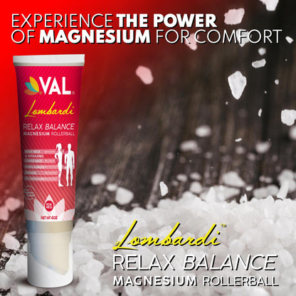 VAL Lombardi Relax Balance Magnesium Rollerball | Zechstein Magnesium + Herbal Extracts | Joint & Muscle Relief for Neck, Back, Legs | No Mess, Non-Greasy | 4oz - dailyvitalstore