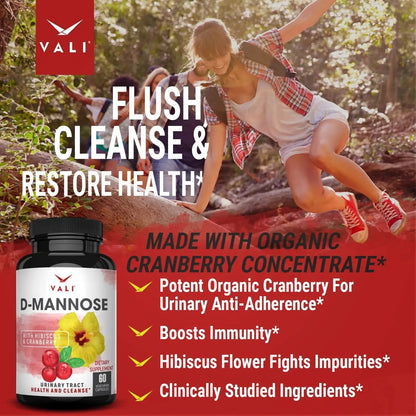 VALI D-Mannose 1000mg Urinary Tract Health Formula. Organic Cranberry Fruit Powder & Hibiscus. Healthy Bladder, Natural Cleanse, Fast Detox Flush, Herbal UT Function Support Pills. 60 Veggie Capsules - dailyvitalstore