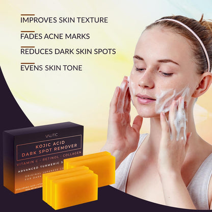 VALITIC Kojic Acid Dark Spot Remover Soap Bars with Vitamin C, Retinol, Collagen, Turmeric - Original Japanese Complex Infused with Hyaluronic Acid, - dailyvitalstore