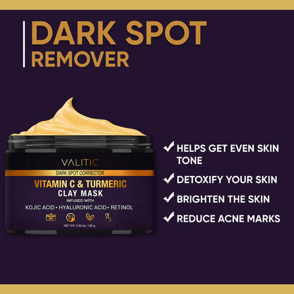 VALITIC Vitamin C & Turmeric Clay Mask - Dark Spot Corrector with Kojic Acid, Hyaluronic Acid & Retinol - Skin Care Routine for Minimizing Pores - dailyvitalstore
