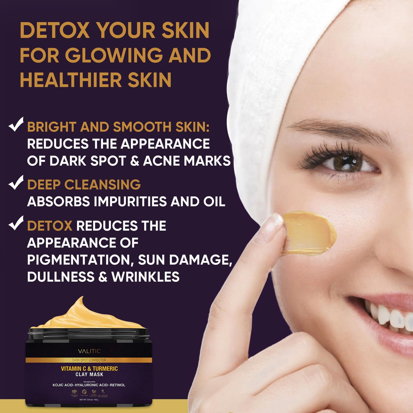 VALITIC Vitamin C & Turmeric Clay Mask - Dark Spot Corrector with Kojic Acid, Hyaluronic Acid & Retinol - Skin Care Routine for Minimizing Pores - dailyvitalstore