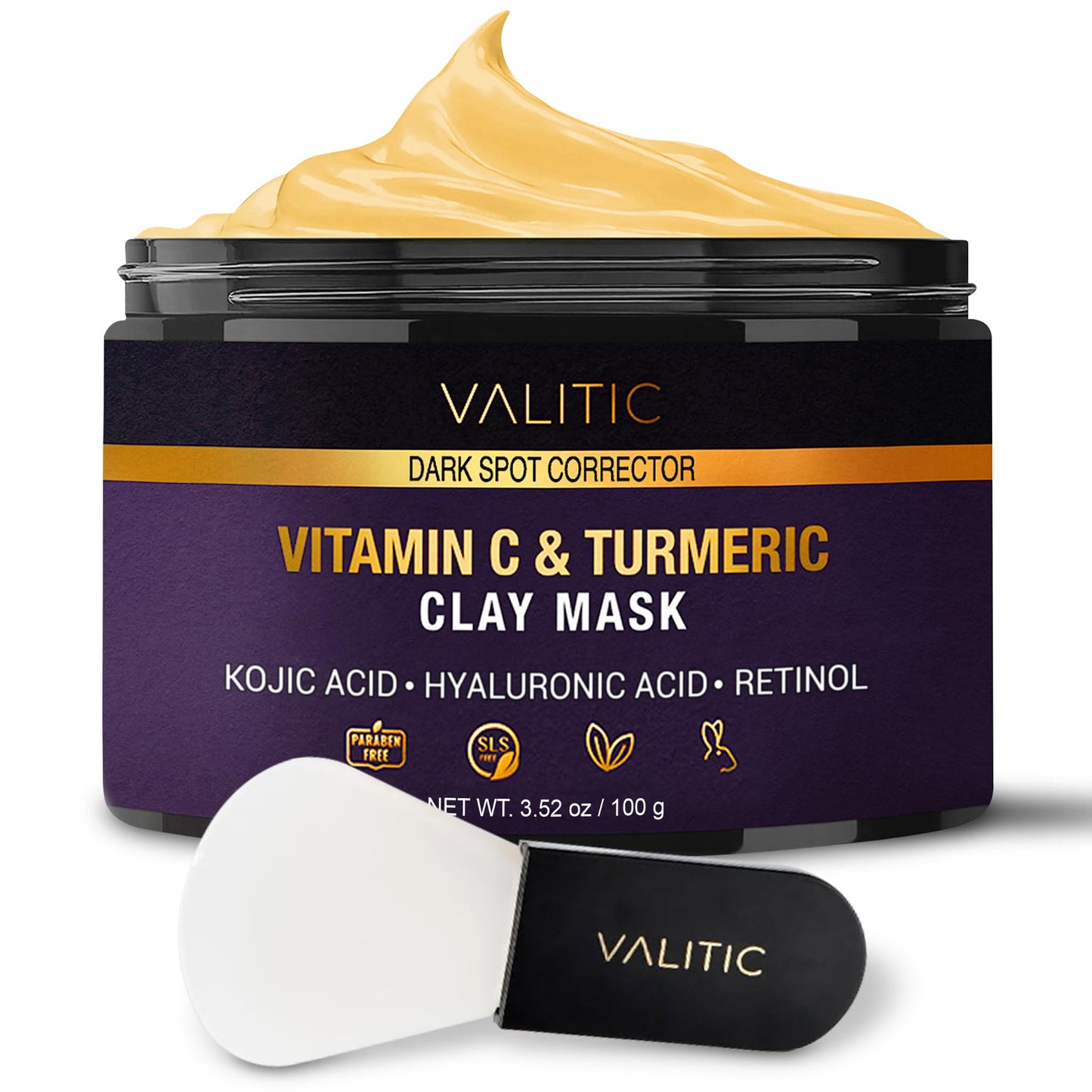 VALITIC Vitamin C & Turmeric Clay Mask - Dark Spot Corrector with Kojic Acid, Hyaluronic Acid & Retinol - Skin Care Routine for Minimizing Pores - dailyvitalstore
