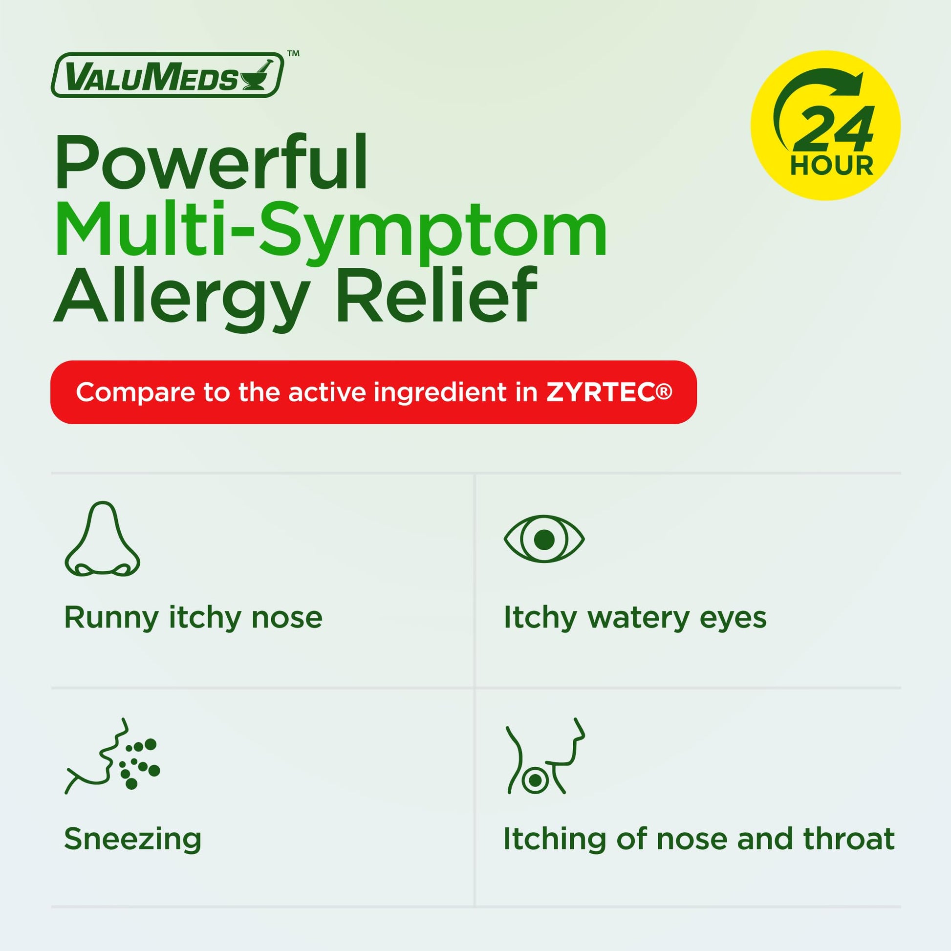 ValuMeds 24-Hour Allergy Medicine Antihistamine for Pollen, Hay Fever, Dry, Itchy Eyes, Allergies | Cetirizine HCl 10mg Caplets, Compare to Leading Brand (300 Count) - dailyvitalstore