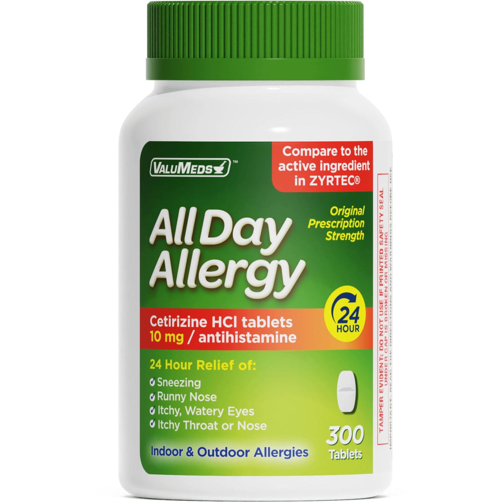 ValuMeds 24-Hour Allergy Medicine Antihistamine for Pollen, Hay Fever, Dry, Itchy Eyes, Allergies | Cetirizine HCl 10mg Caplets, Compare to Leading Brand (300 Count) - dailyvitalstore