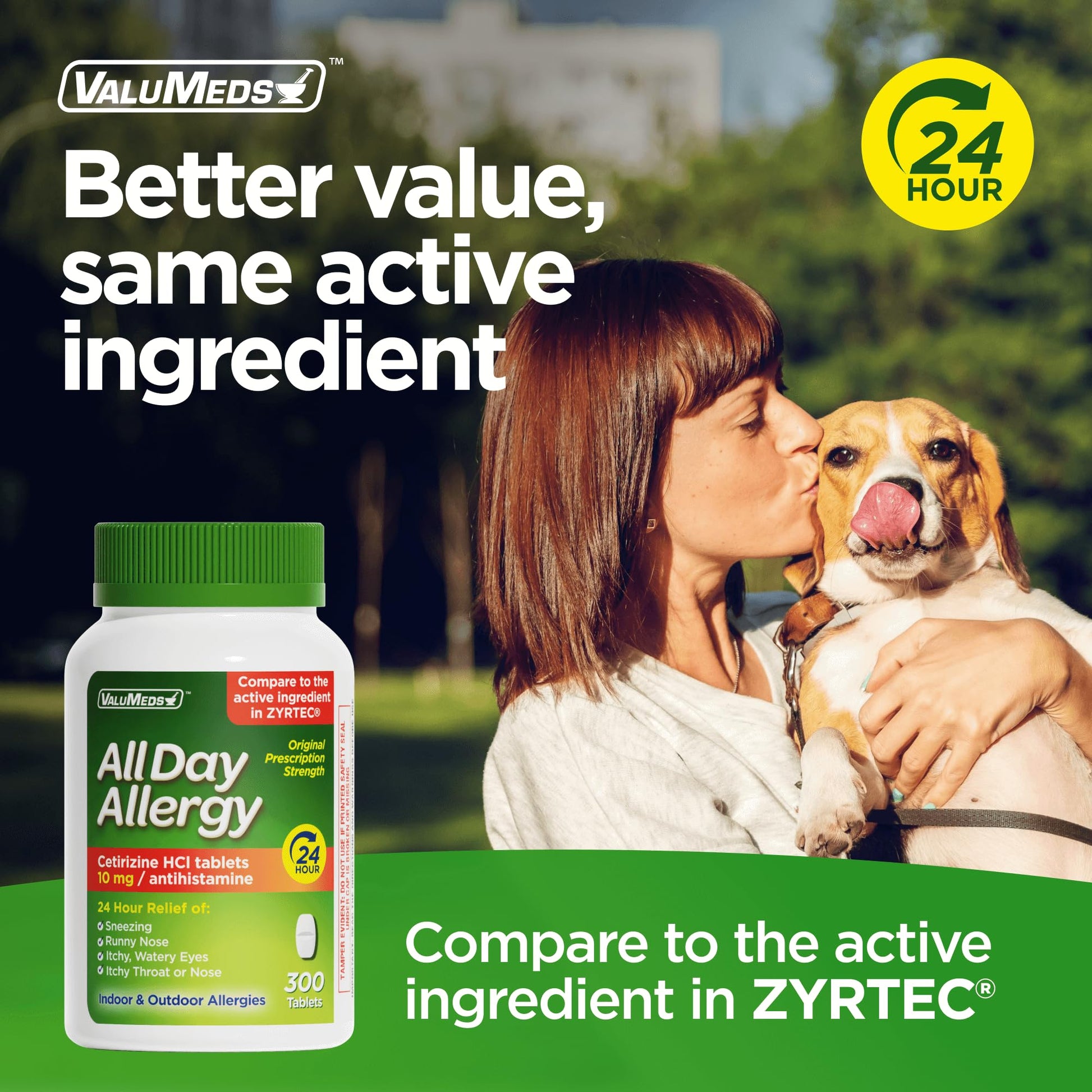 ValuMeds 24-Hour Allergy Medicine Antihistamine for Pollen, Hay Fever, Dry, Itchy Eyes, Allergies | Cetirizine HCl 10mg Caplets, Compare to Leading Brand (300 Count) - dailyvitalstore