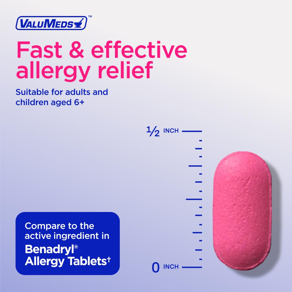 ValuMeds Allergy Medicine Antihistamine, Diphenhydramine HCl 25 mg | Children and Adults | Relieve Itchy Eyes, Runny Nose, Sneezing (25 mg, 600 Count) - dailyvitalstore