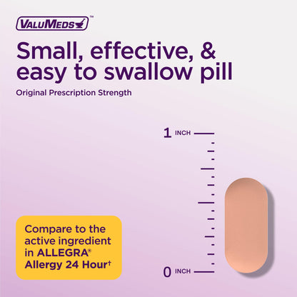 ValuMeds | Compare to Allegra | Fexofenadine HCl 180mg | 24-Hour Allergy Relief, Non-Drowsy Antihistamine Generic Medicine for Allergies, Hay Fever, Itchy Eyes | for Kids & Adults (100 Count) - dailyvitalstore