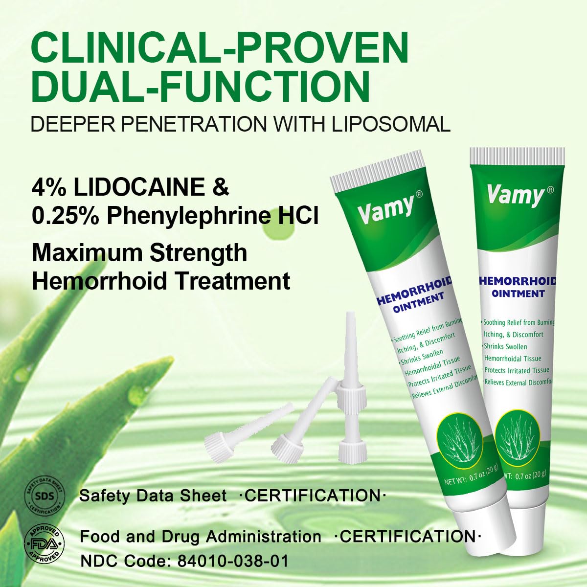 vamy Hemorrhoid Ointment (2 x 20g Tubes), 40g - Maximum Strength Formula for Hemorrhoidal Fast Relief, Soothes Itching, Burning & Discomfort - dailyvitalstore