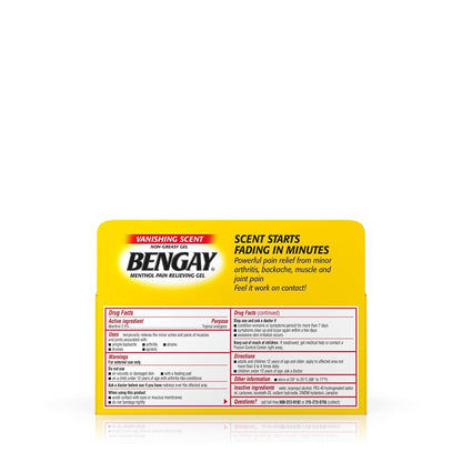 Vanishing Scent Bengay Relief Gel, Non-Greasy Topical Reliever with Cooling Menthol, 2 oz - dailyvitalstore