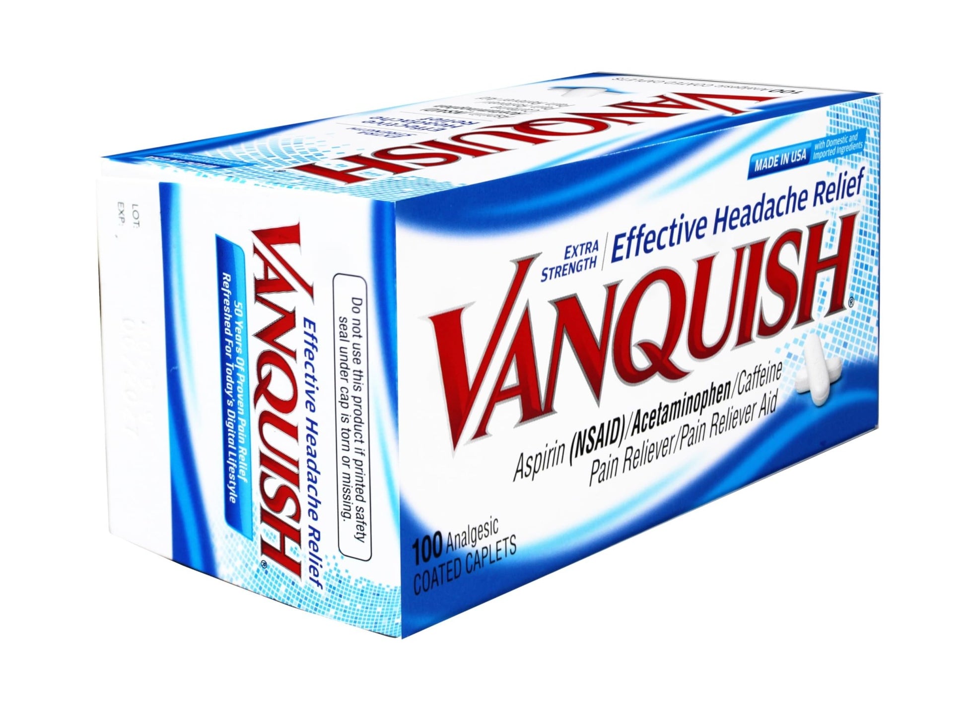 Vanquish Extra Strength Pain Reliever Headache Relief Aspirin Acetaminophen Caffeine 100 Coated Caplets (Pack of 2) - dailyvitalstore