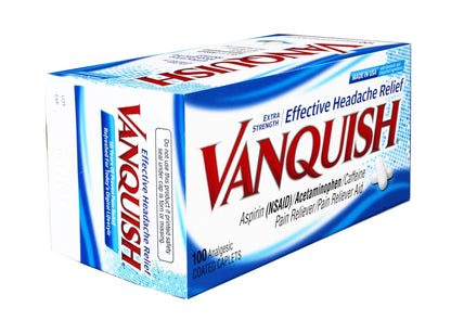 Vanquish Extra Strength Pain Reliever Headache Relief Aspirin Acetaminophen Caffeine 100 Coated Caplets (Pack of 2) - dailyvitalstore