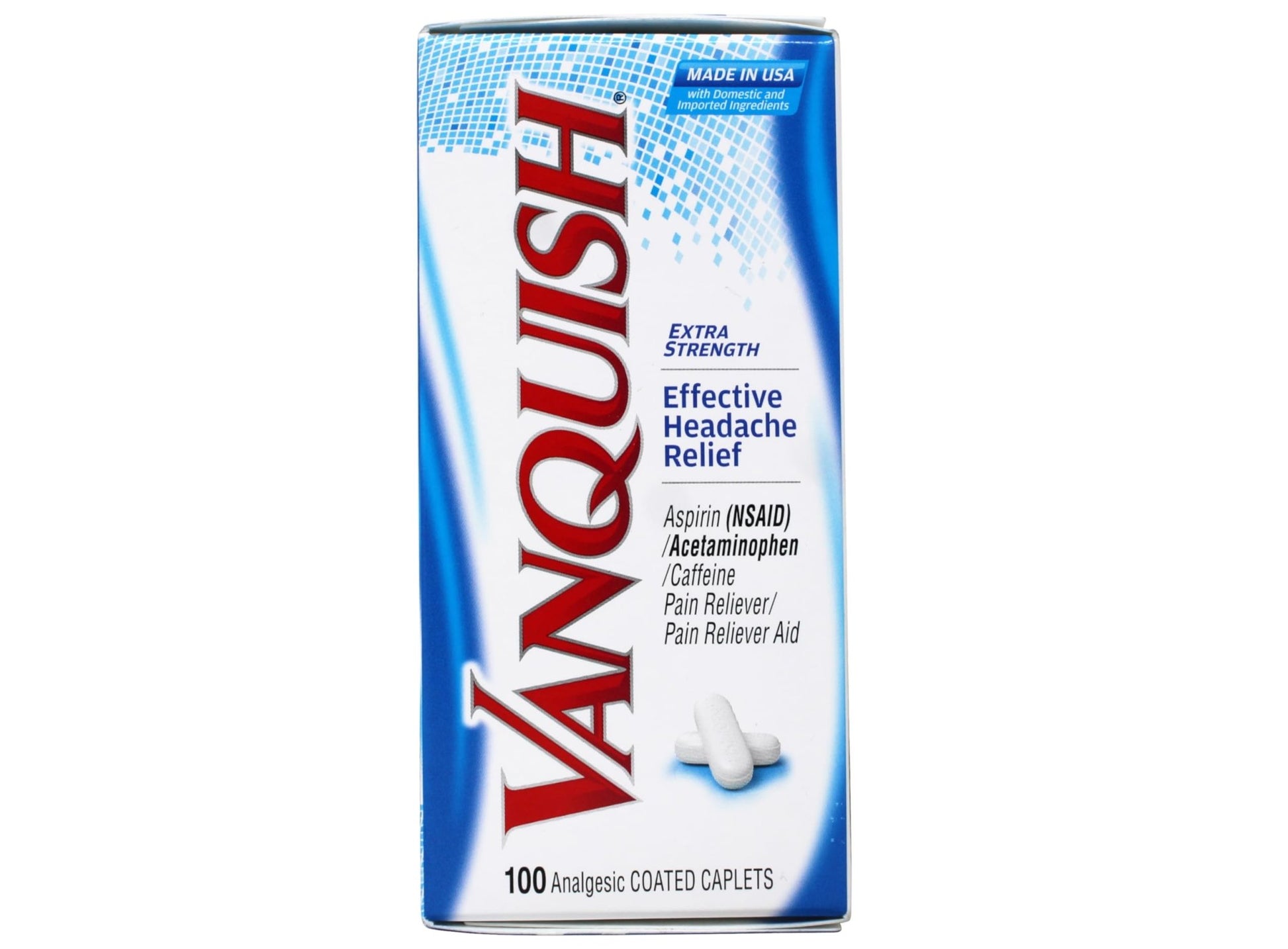 Vanquish Extra Strength Pain Reliever Headache Relief Aspirin Acetaminophen Caffeine 100 Coated Caplets (Pack of 2) - dailyvitalstore