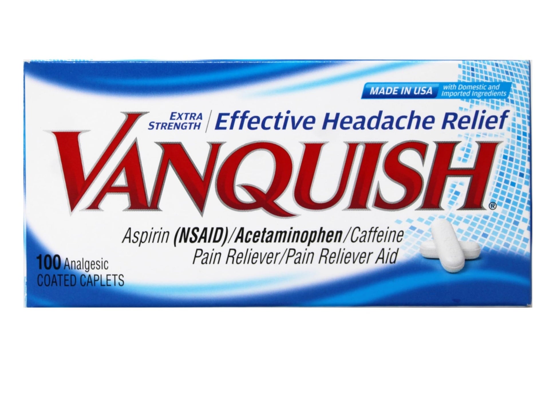 Vanquish Extra Strength Pain Reliever Headache Relief Aspirin Acetaminophen Caffeine 100 Coated Caplets (Pack of 2) - dailyvitalstore