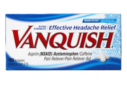 Vanquish Extra Strength Pain Reliever Headache Relief Aspirin Acetaminophen Caffeine 100 Coated Caplets (Pack of 2) - dailyvitalstore
