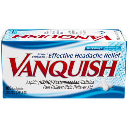 Vanquish Headache Relief, Acetaminophen, Aspirin, Caffeine, 100 Caplets, Packaging May Vary - dailyvitalstore