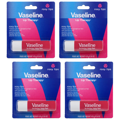 Vaseline Lip Therapy Care Rosy, Fast-Acting Nourishment, Ideal for Chapped, Dry, Cracked, or Damaged Lips, Lip Balm, 4-Pack, 0.16 Oz Each - dailyvitalstore