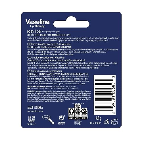 Vaseline Lip Therapy Care Rosy, Fast-Acting Nourishment, Ideal for Chapped, Dry, Cracked, or Damaged Lips, Lip Balm, 4-Pack, 0.16 Oz Each - dailyvitalstore