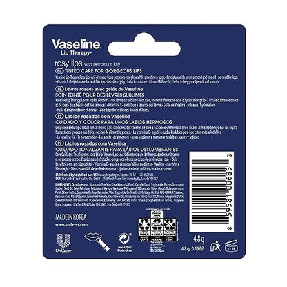 Vaseline Lip Therapy Care Rosy, Fast-Acting Nourishment, Ideal for Chapped, Dry, Cracked, or Damaged Lips, Lip Balm, 4-Pack, 0.16 Oz Each - dailyvitalstore