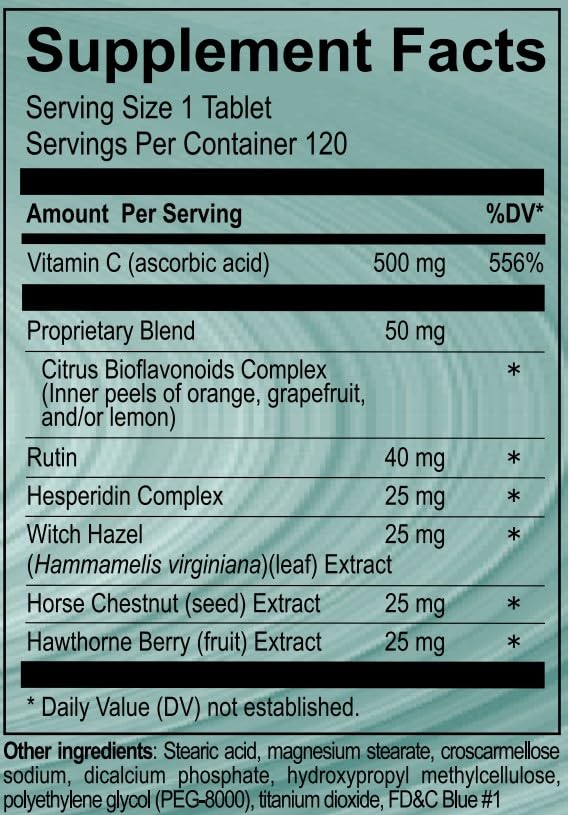 Vasoflex Vitamin C, Citrus Bioflavonoids Complex, Rutin, Hesperidin Complex, Witch Hazel Extract, Horse Chestnut Extract, Hawthorne Berry Extract Leg Vein Supplement Tablets, 120ct - dailyvitalstore