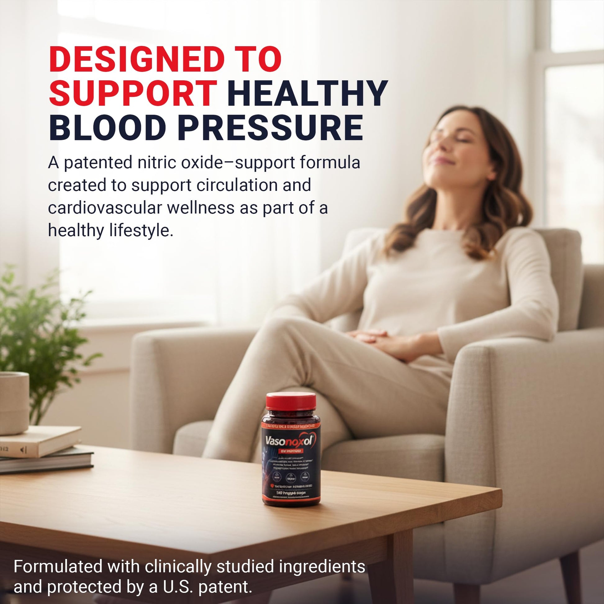Vasonoxol U.S. Patented Nitric Oxide Supplement for Blood Pressure Support 2880mg - Physician Formulated Vascular Health Formula with L-Arginine & L-Citrulline - Vegan, Non-GMO (120 Capsules) - dailyvitalstore